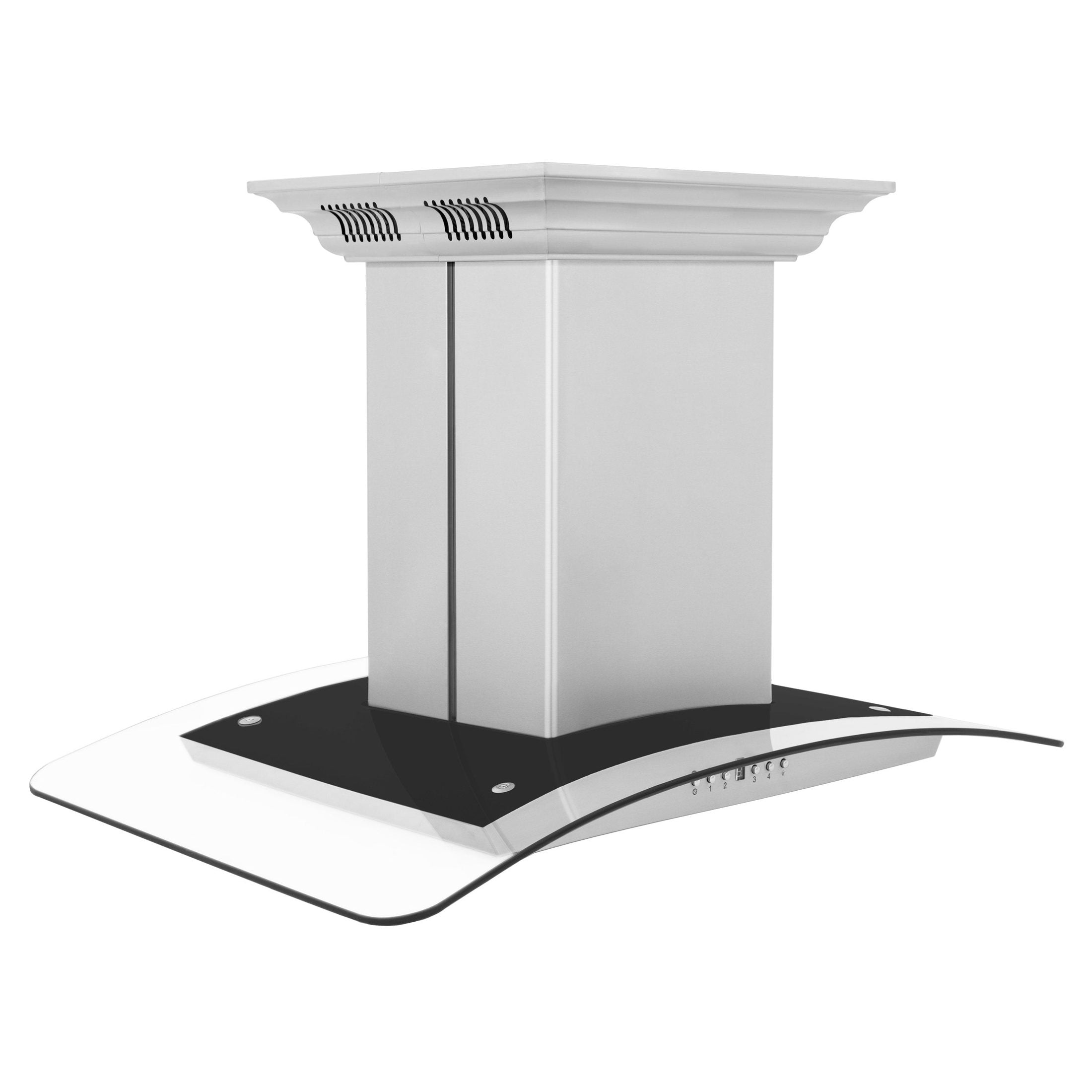 Products ZLINE Island Mount Range Hood in Stainless Steel with Built-in CrownSound‚ Bluetooth Speakers