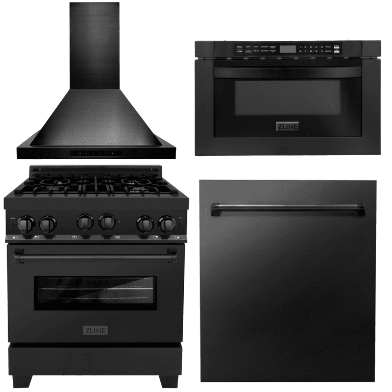 ZLINE Package - 30 in. Gas Range, Range Hood, Microwave & Dishwasher Package, 4KP-RGBRBRH30-MWDW