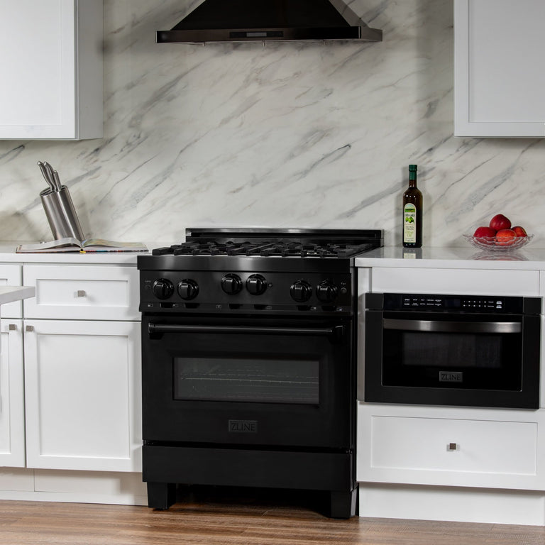 ZLINE Package - 30 in. Gas Range, Range Hood & Microwave Package, 3KP-RGBRBRH30-MW