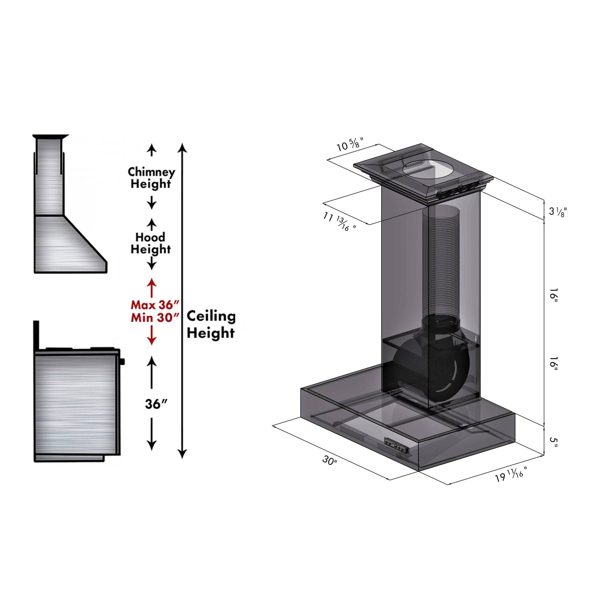 ZLINE Professional Wall Mount Range Hood in Stainless Steel with Crown Molding - KECOMCRN-30