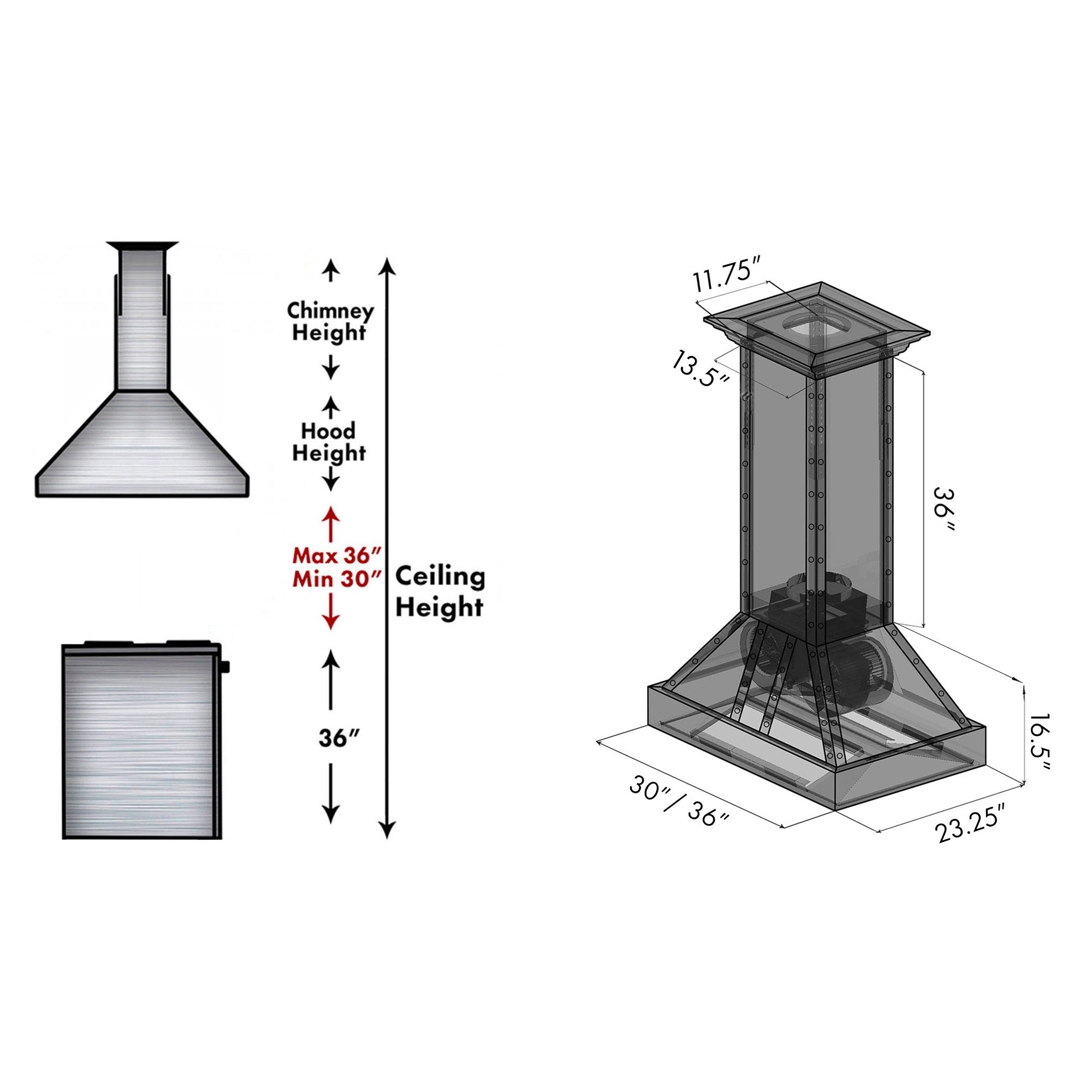 ZLINE Range Hood Designer Series Island in Stainless Steel - 655i-4SSSS