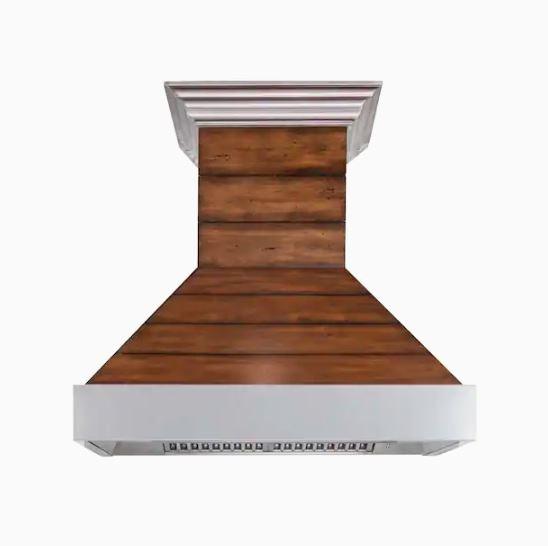 ZLINE Shiplap Wooden Wall Range Hood with Stainless Steel Accent