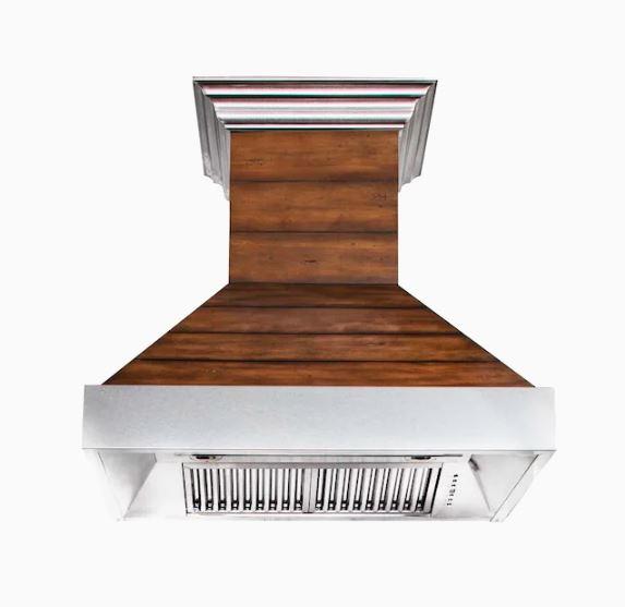 ZLINE Shiplap Wooden Wall Range Hood with Stainless Steel Accent