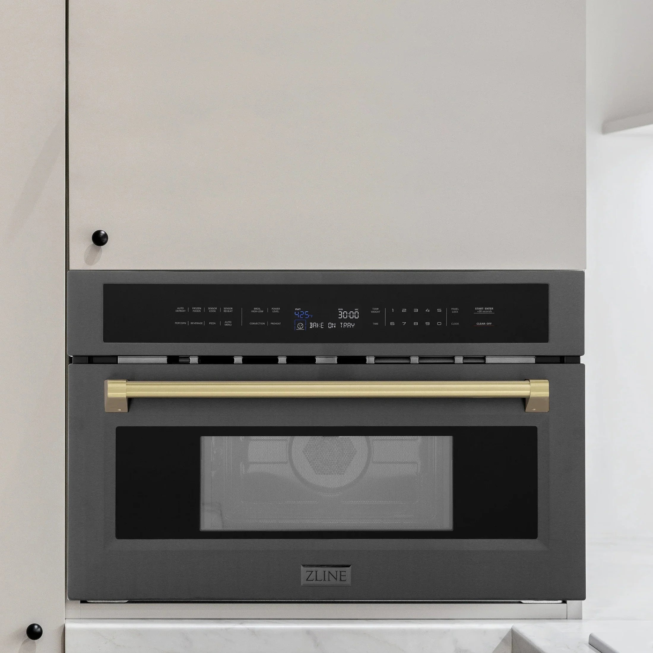 ZLINE Autograph Edition 30” 1.6 cu ft. Built-in Convection Microwave Oven in Black Stainless Steel with Accents MWOZ-30-BS