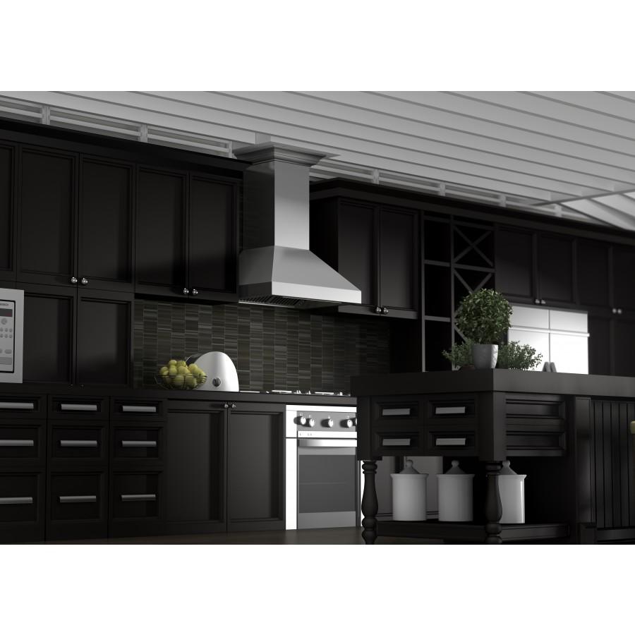 ZLINE Wall Mount Range Hood in Stainless Steel with Crown Molding 