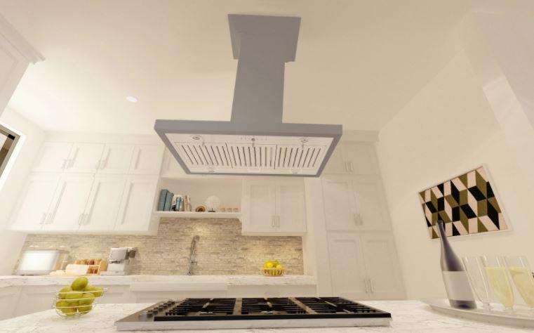 ZLINE Wooden Island Mount Range Hood in Gray - Includes Remote Motor